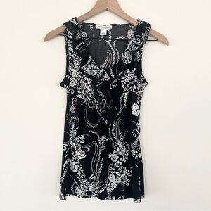 White House Black market Sleeveless Ruffle Printed Blouse